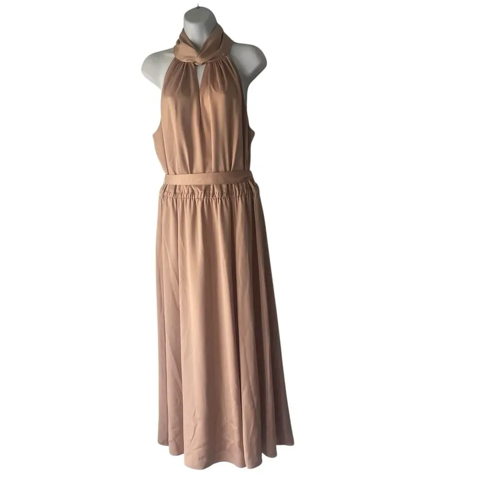 Anne Klein NWT Size Large Dusty‎ Rose Pink Formal Wedding Halter Midi Dress